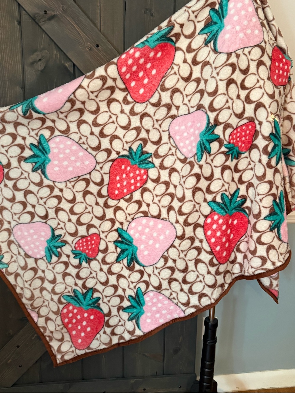 Coach Strawberry Print Throw Blanket - Pink, Red, Brown & Teal